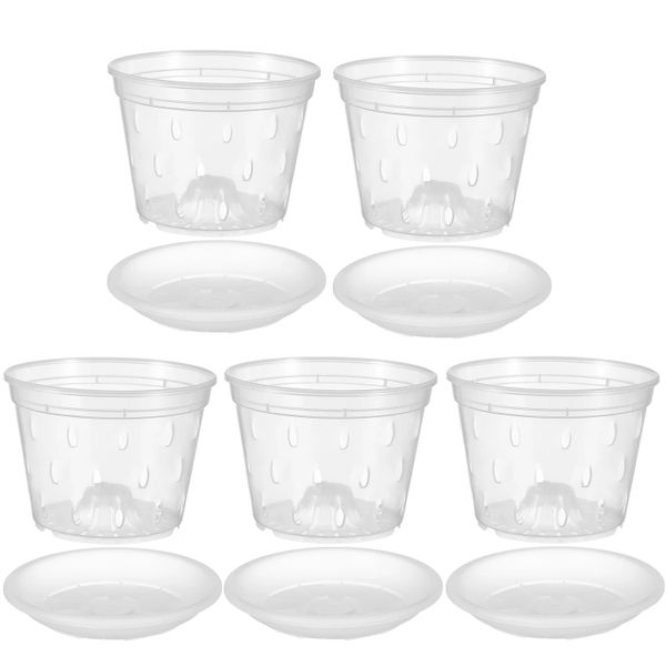 5pcs Clear Plastic Orchid/Aroid Pot &amp; Saucer Set (Chose Your Size)