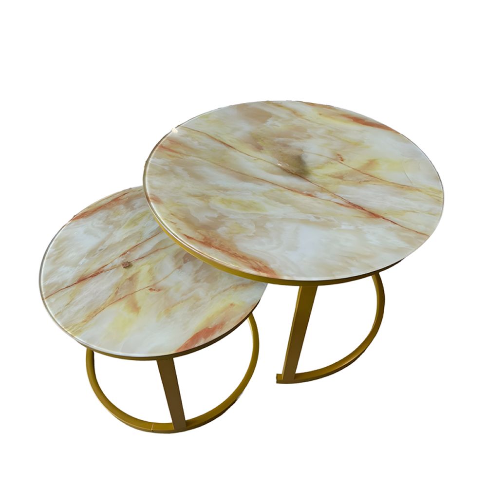 2-in-1 Round Gold Nesting Coffee Table Set-Modern Living Room Design (CJ03)