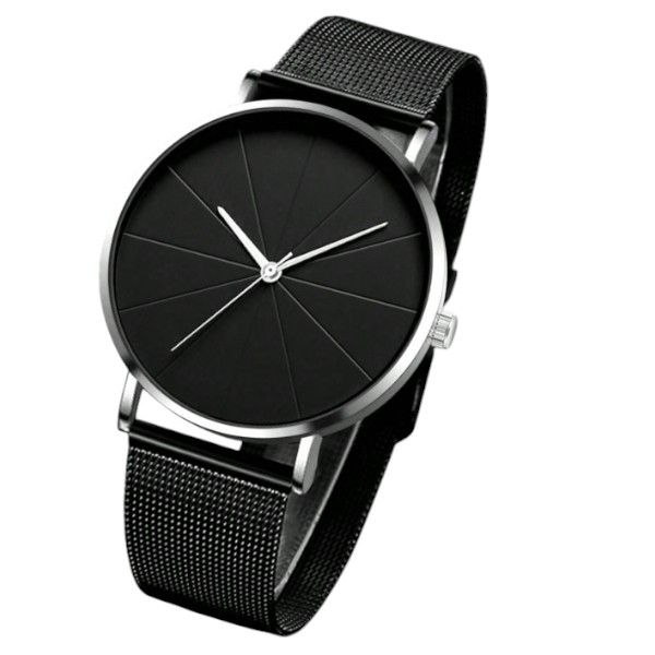 Minimalist Eclipse Men's Mesh Band Wristwatch - Black