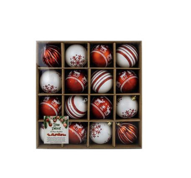 16 Piece Christmas Red &amp; White Decor Tree Balls