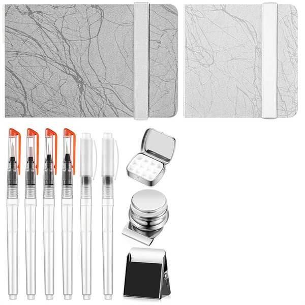 11 Pcs Watercolor Palette Set 12 Grids Watercolor Palette Brush Pens