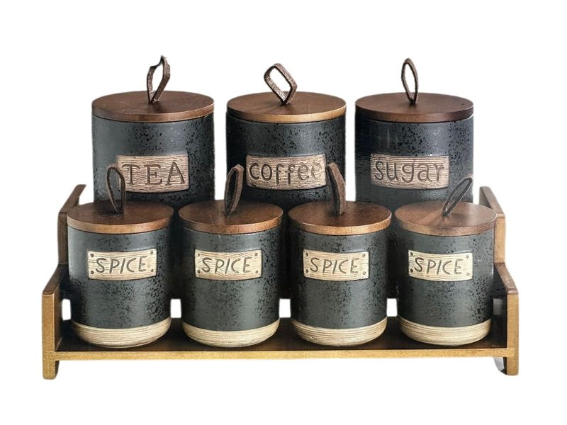 7 Piece Canister Set Jars with Stand For Storage Tea/Coffee/Sugar/Spice