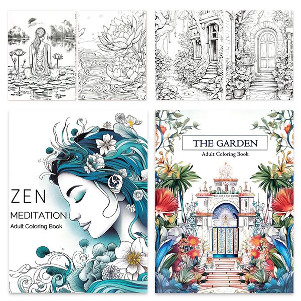 Adult Coloring Book: Zen &amp; Garden - Thick Paper, Self-Care Stress Relief