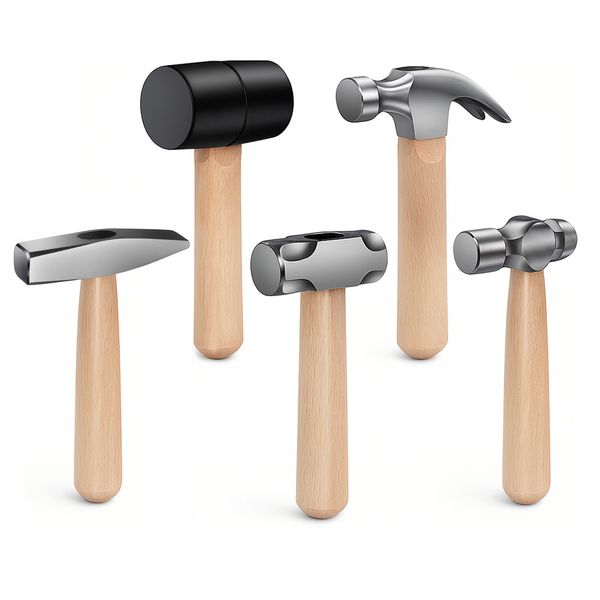Topika -5pcs Small Hammer Set with Rubber Mallet &amp; Mini Wood Handle Hammers