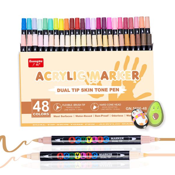 Dual-Tip Skin Tones Art Markers,48 Color Soft Brush Tip Acrylic Paint Pens
