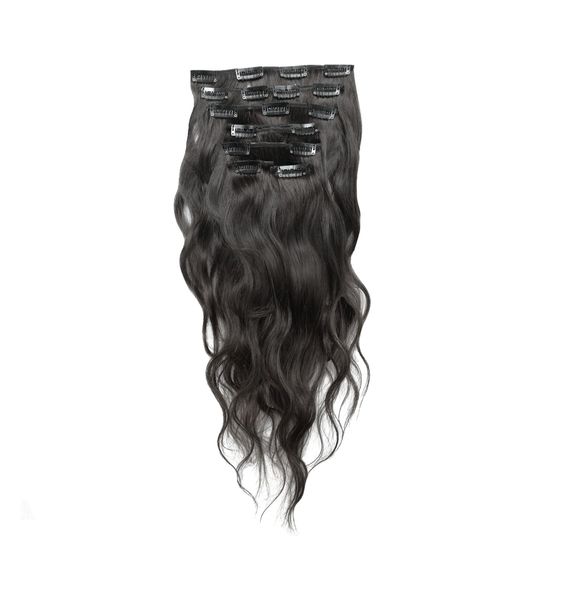 100% Brazilian Remy Wavy Human 7 Piece XXL Clip In Hair - 1B Natural Black