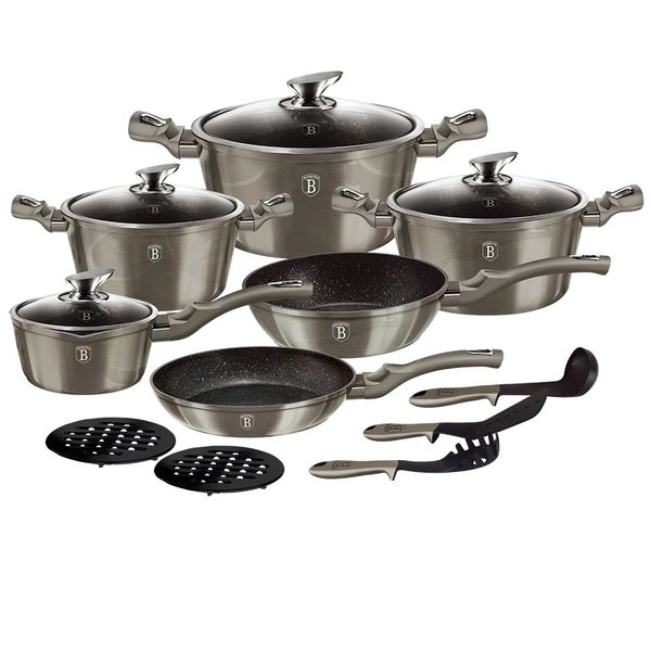 Berlinger Haus 15-Piece Marble Coating Cookware Set Carbon Metallic