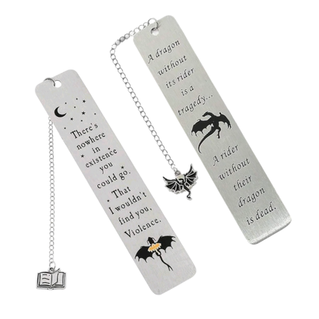 Set of 2 Fourth Wing Stainless Steel The Empyrean Bookmarks with Chains Image