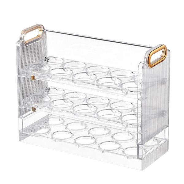 Clear 3 Tiers Egg Tray Fresh Keeping SelF-flip Egg Storage Box 30 Grids