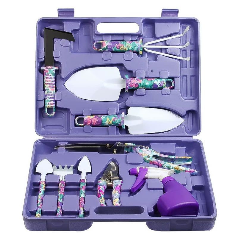 10-Pieces Gardening Hand Tools with Purple Floral Print -XF0900