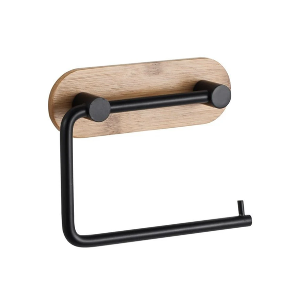Modern Self-Adhesive Bamboo and Metal Toilet Paper Holder