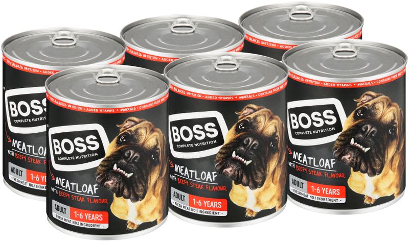 Boss Dog Food Adult Steak - 6 tins x 820g