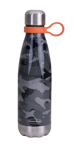 Homequip - Stainless Steel Water Bottle Double Walled - 500ml - Grey and Black Camo and Grip