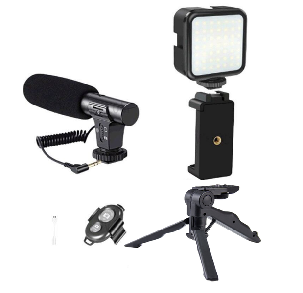 IPSTYLE Vlogging Kit With Tripod Phone Holder Micro LED Fill Light Starter