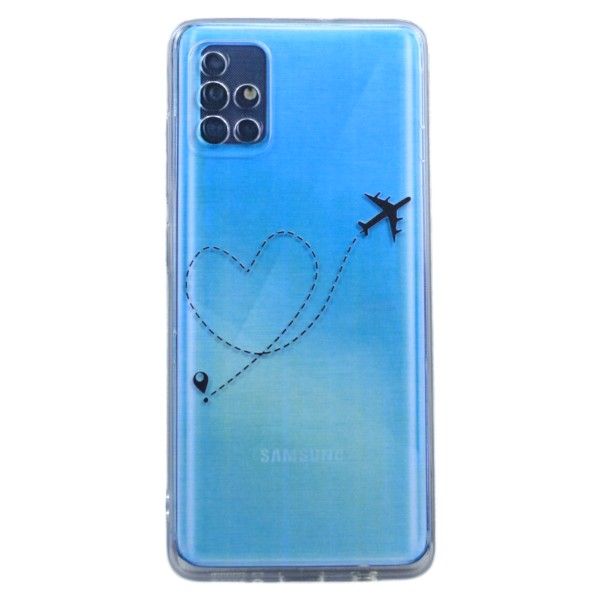 Heart and Plane Flight Path Print Phone Case For Samsung A51 - Transparent