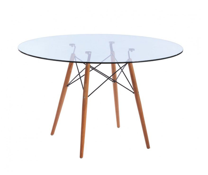 Modern Glass Table with Wooden Legs - 80cm