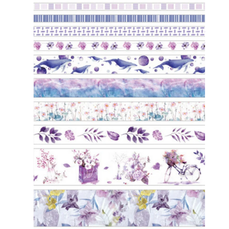 3 rolls - Purple Washi Tape Set - 15mm x 10 yards per roll - Lavender Lilac  Harlequin Floral Swirl Grid