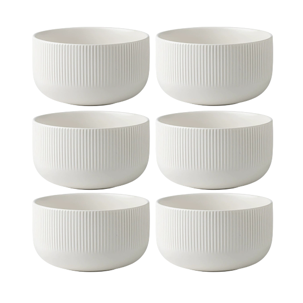 Ribbed-Edge Deep Noodle Bowl - White - 6 Piece