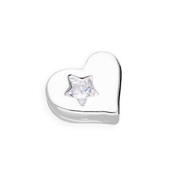 Sterling Silver Floating Heart Charm w Clear CZ Crystal Star