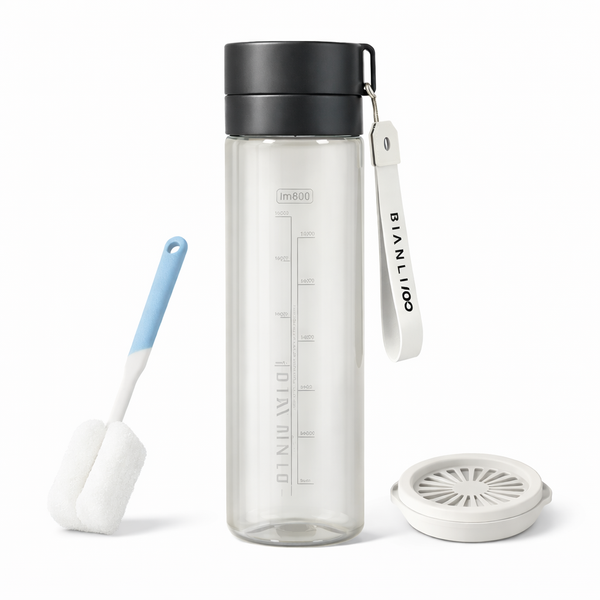 3 Piece - Water Bottle with Infuser &amp; Cleaning Brush - Transparent Grey