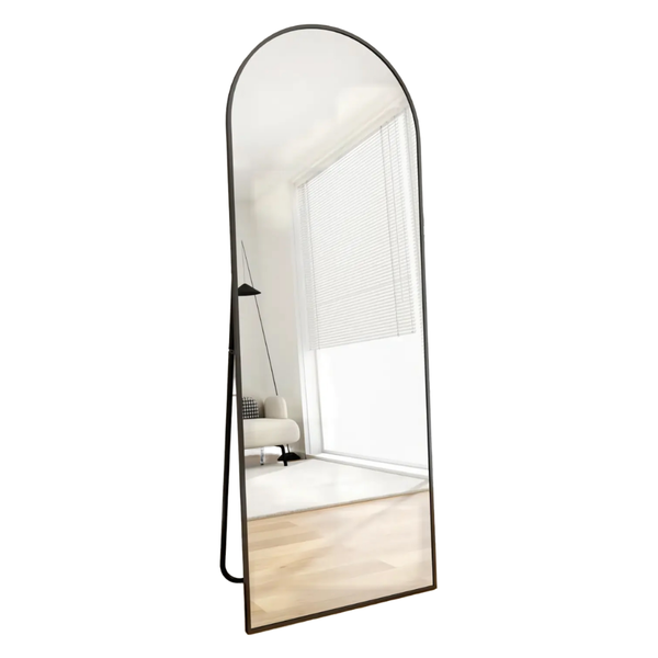 Modern Arched Slant Mirror with Sleek Metal Frame - Wall and Freestanding