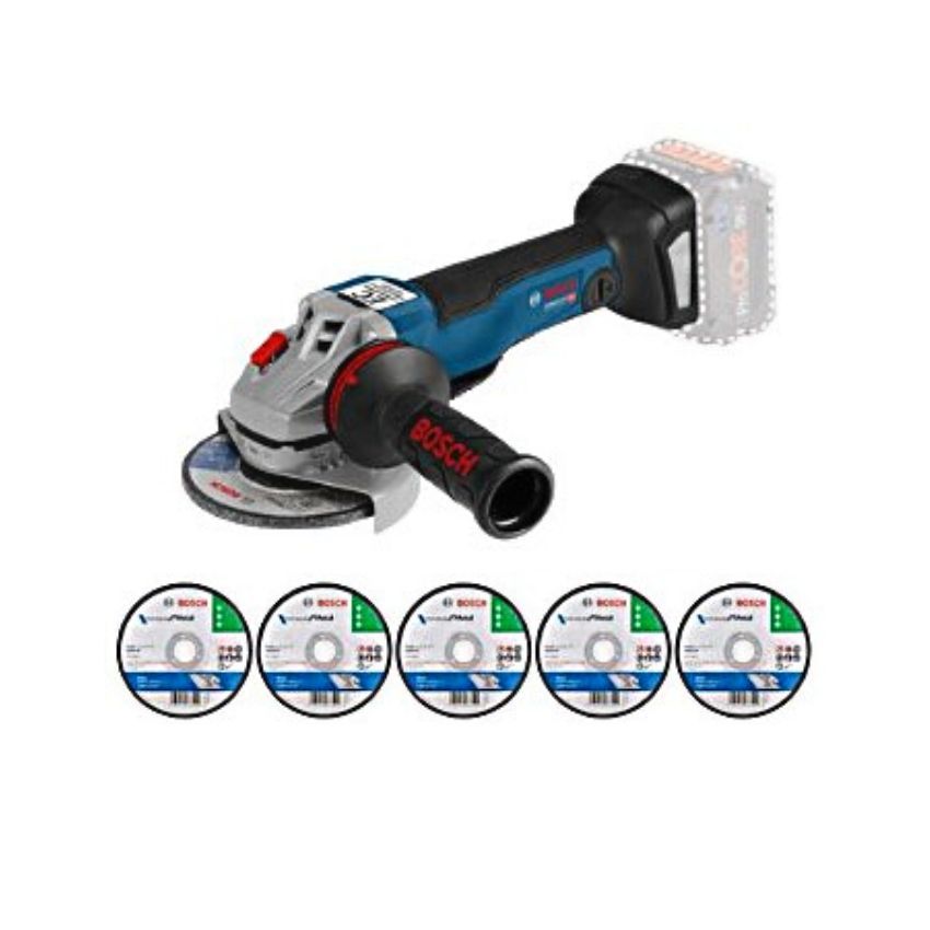 Bosch - Cordless 18V Angle Grinder GWS 18V-10 PC with 5 Cutting Discs