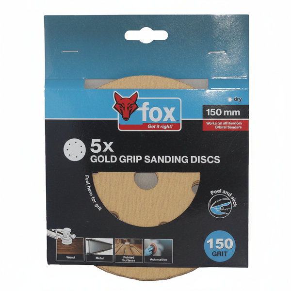 Fox - Hook and Loop Sanding Discs - Medium Grit - 150mm - 5 Piece Set