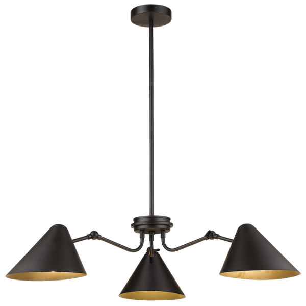 3 Light Metal Chandelier with Adjustable Height &amp; Adjustable Arms