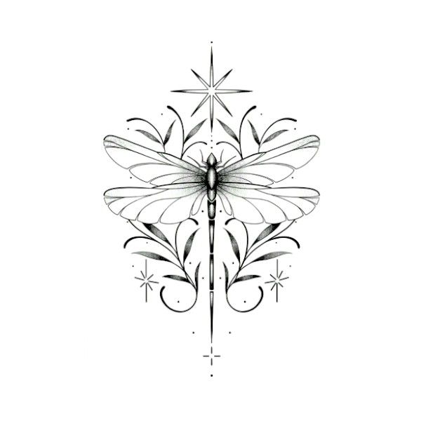 Realistic Dragonfly Temporary Tattoo With Artistic Elements - Black