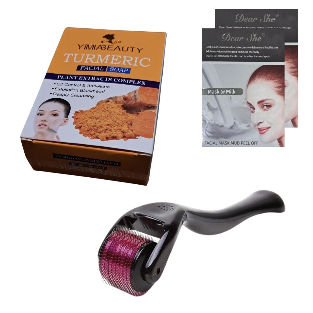 Turmeric Facial Soap, Derma Roller And Facial Milk Mud Peeling Mask