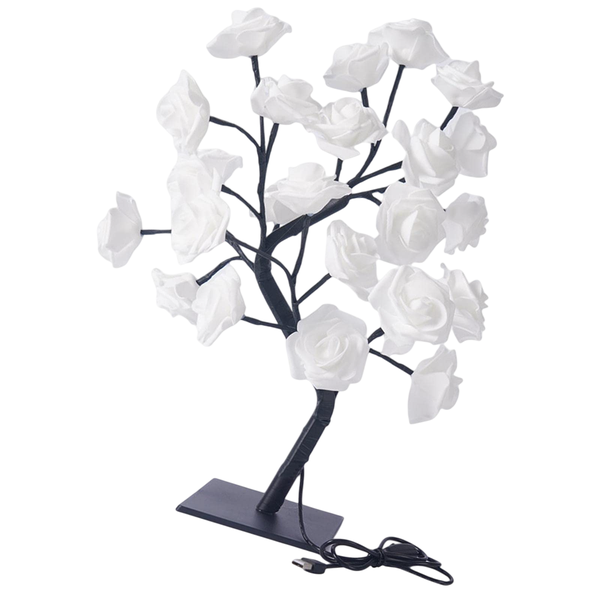 Elegant White Rose Tree LED USB Powered Desk Lamp Night Light Home Decor