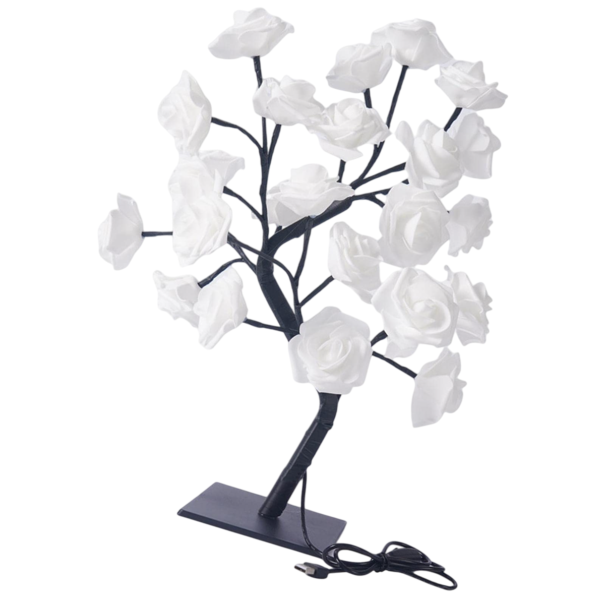 Elegant White Rose Tree LED USB Powered Desk Lamp Night Light Home Decor