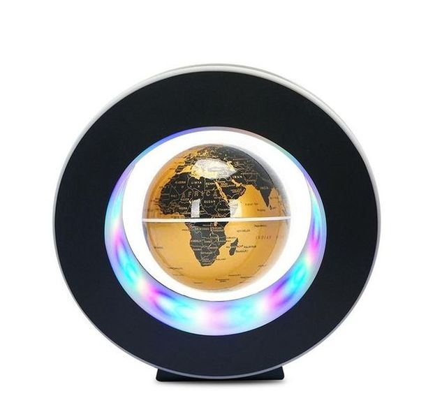 Black &amp; Gold Magnetic Floating Globe 85mm - Full Circle LED Desk Decor