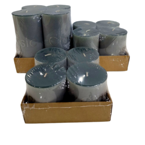12 Piece Non-Scented Candle Set- 3 Sizes- Dark Grey