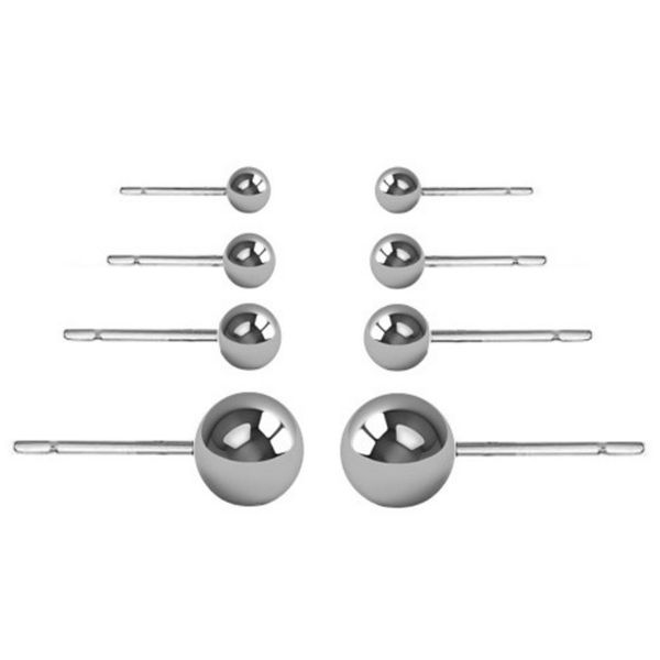 Glam Up with Our Set of 4 Pairs Silver Fashion Sphere Ball Stud Earrings