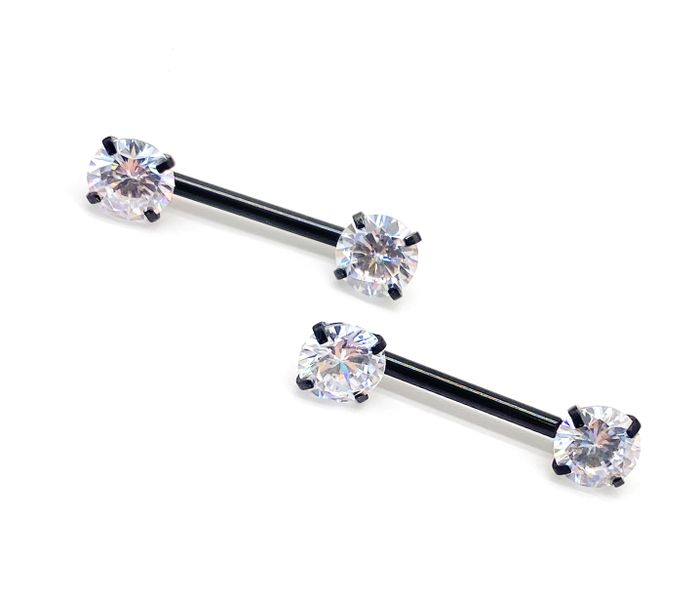 Fabulae Crystal Push-In Black Nipple Ring Pair, Trixi