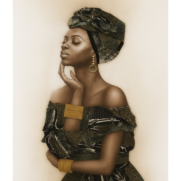 Elegant African Woman Canvas Wall Art with Real Cotton Fabric -