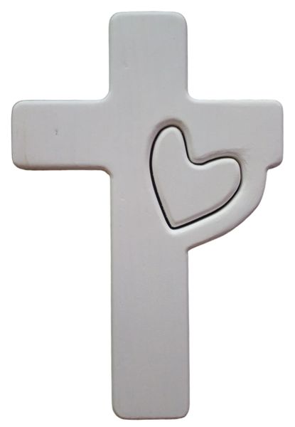 Christian Cross with Heart Shape Insert (White)