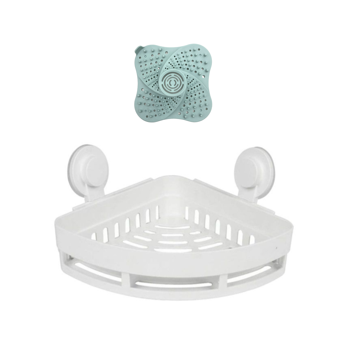 Corner Bathroom Shelf with Suction Cups and Silicone Drain Strainer ...