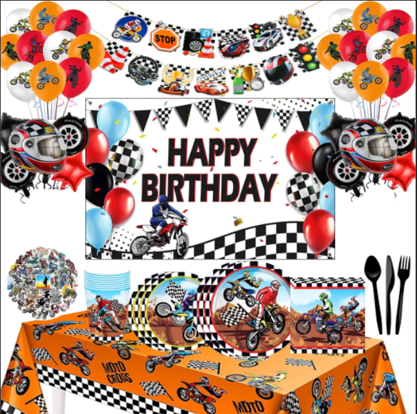 Racing Dirt Bike Motorcycle Birthday Party Decorations Tableware - 16 Guests