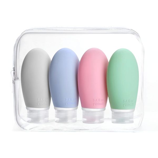 4 Piece Reusable Silicone Travel Bottles