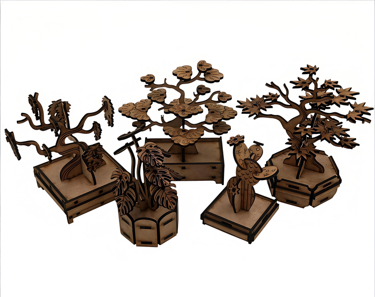 DIY 3D Wooden Plant Puzzle Set - Laser Cut 3mm MDF (Set of 5 Models)