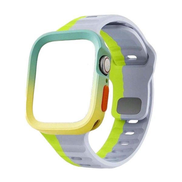 3D Wave Texture 49mm Apple Watch Strap With Protective Case - Green &amp; Grey