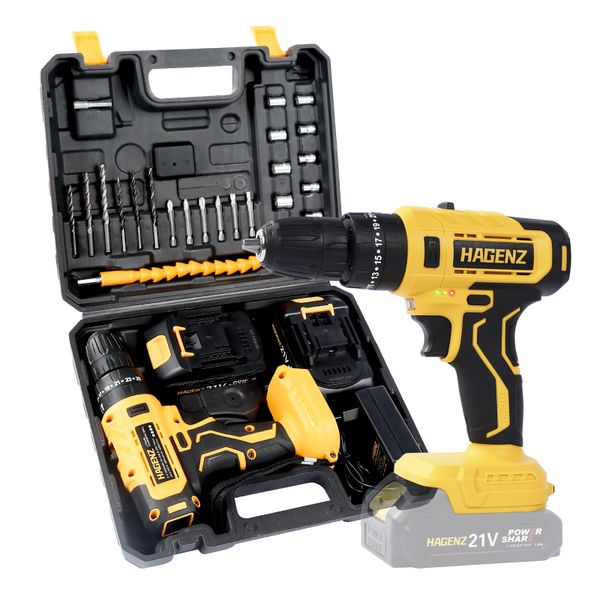 Hagenz Cordless Impact Drill 24 Piece Set with LCD Screen and 2 Batteries