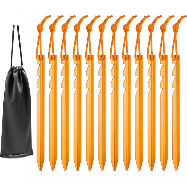 QYNIAL Triangular Aluminum Tent Stakes with Rope - 12 Pack