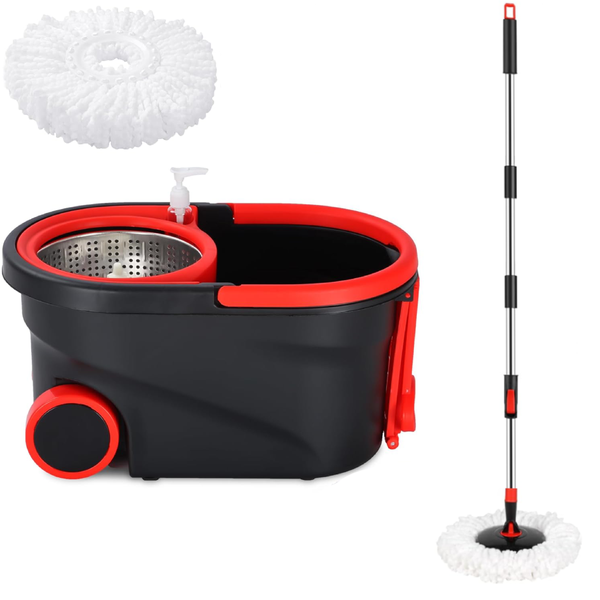 Mop and Bucket w/ Wringer Set on Wheels 360-Spin Mop for Home Office Use