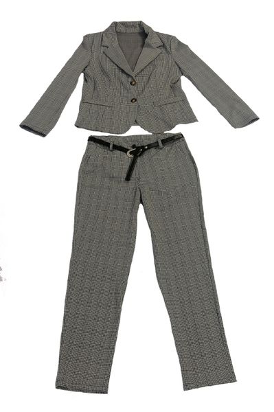 UB Creative Big Check Stretch Pants Suit Grey