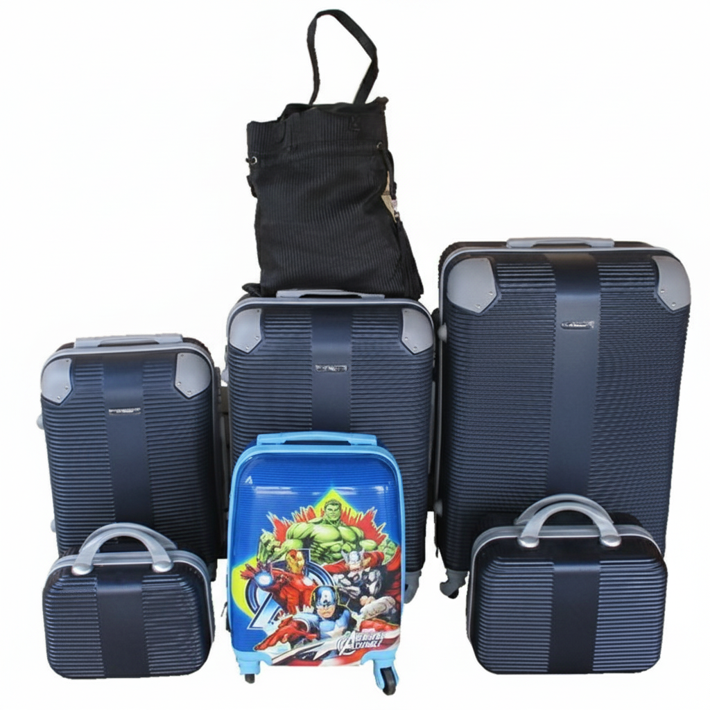 Navy 5-Piece ABS Luggage Set with Spinner Wheels, Avengers Kids Case & Bag