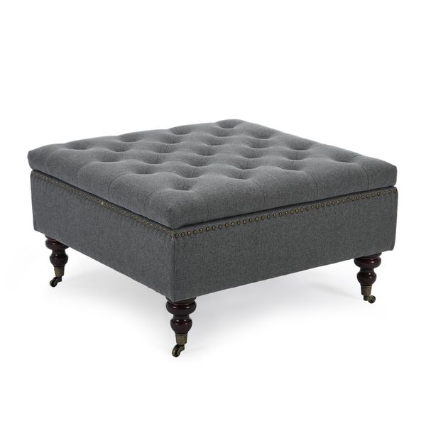 Grey,Square Storage Ottoman-Upholstered Footrest Ottoman,Coffee Table