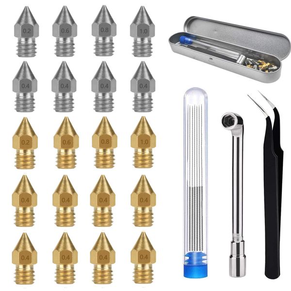 29 PCS 3D Printer Cleaning Tool Kit &amp; MK8 Stainless Steel Brass Nozzles